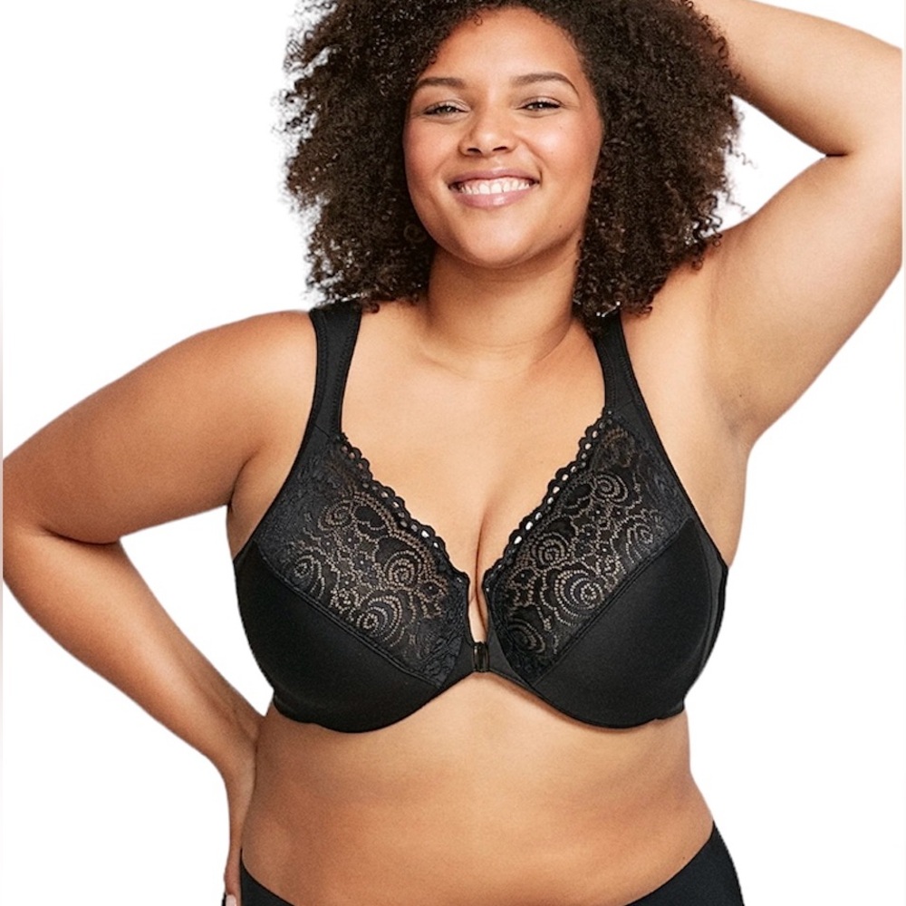 - Glamorise 44E Black Full-Figure WonderWire Front Close Bra! NEW!
